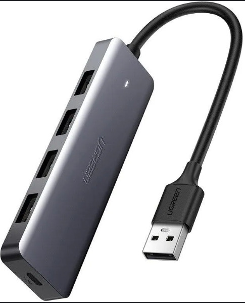 Adaptador Ugreen CM219 con 4 puertos USB-A 3.0 y cable USB-A 3.0 Negro